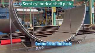 Specialized production of segmented half-cylinder rolled plates for extra-large storage tanks.